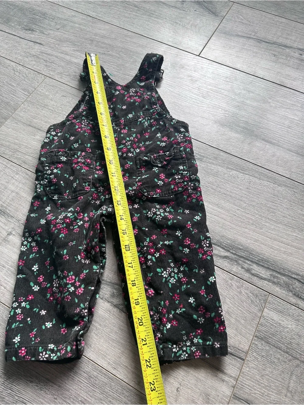 OshKosh B'gosh Black Floral Corduroy Overalls with Pink & Teal Flowers